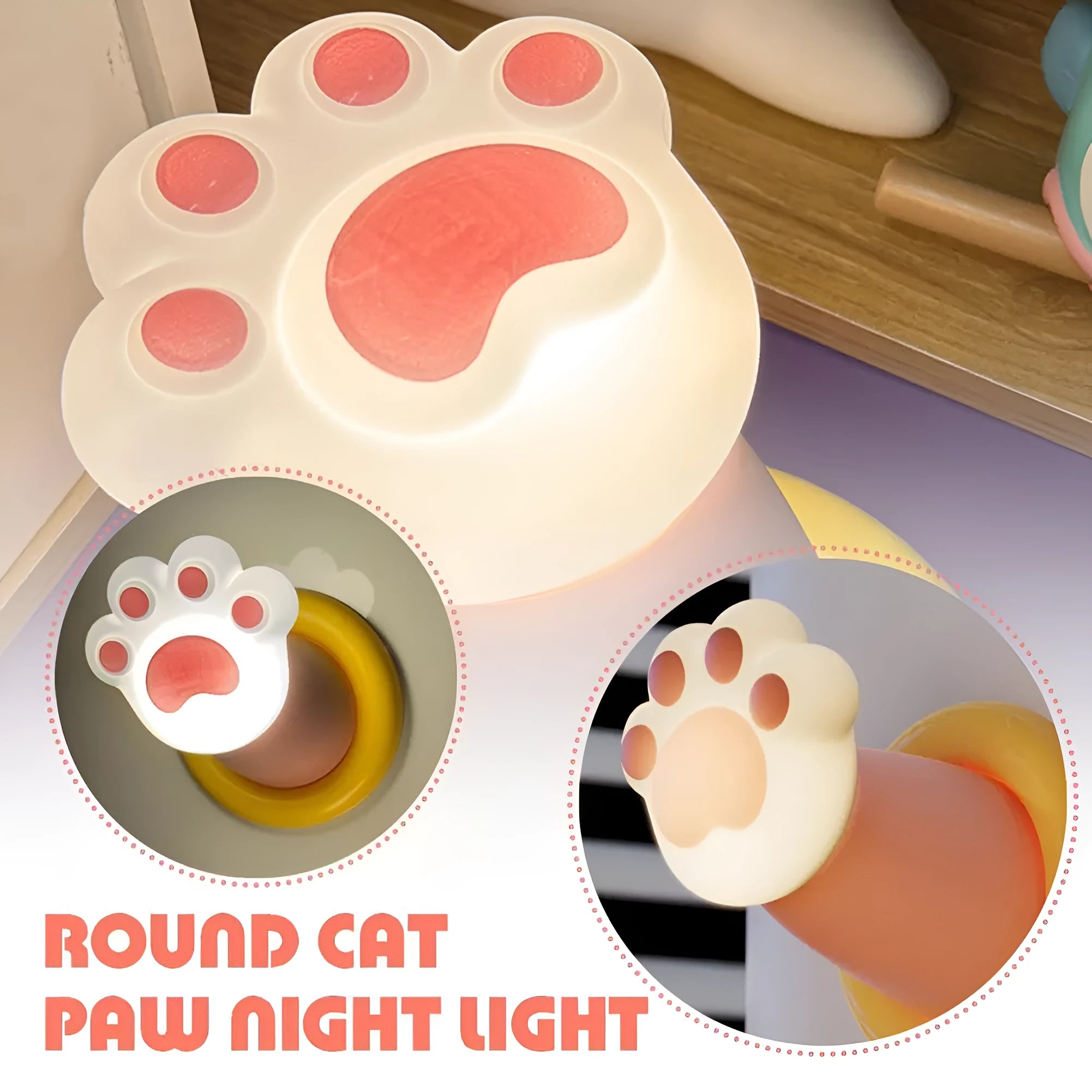 White cat paw shaped desk lamp with touch controls and three brightness settings