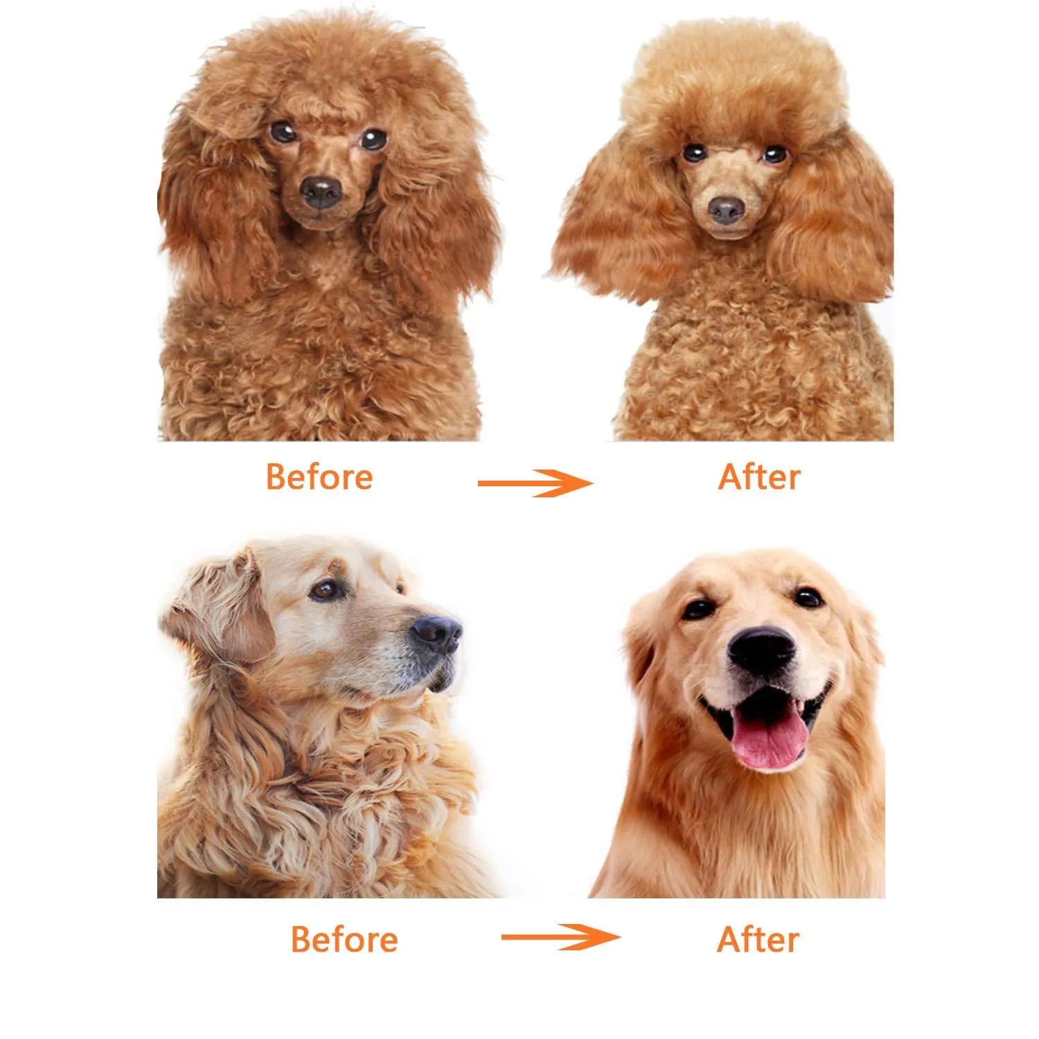 Red pet grooming comb with short and long stainless steel teeth and a plastic anti-slip handle.