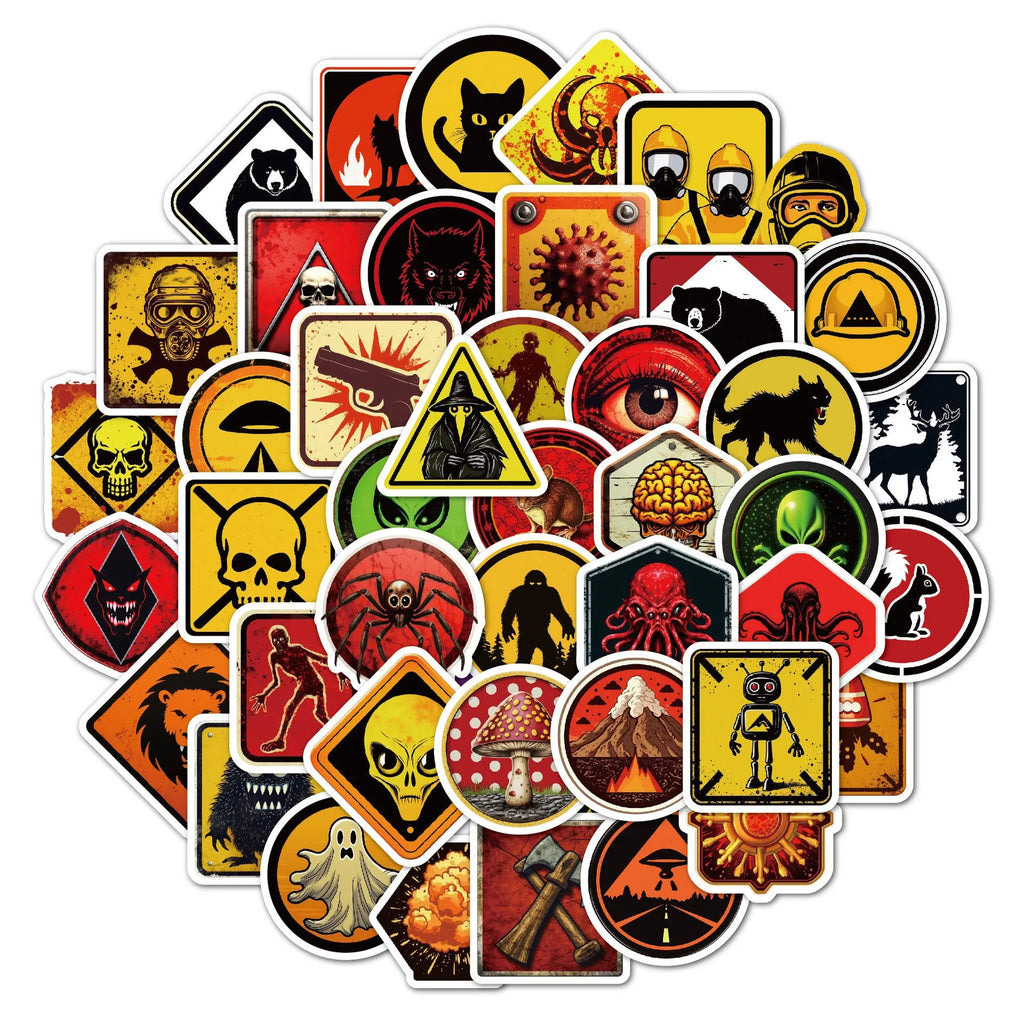 50 pack waterproof warning stickers for motorcycle helmets with bright film coating