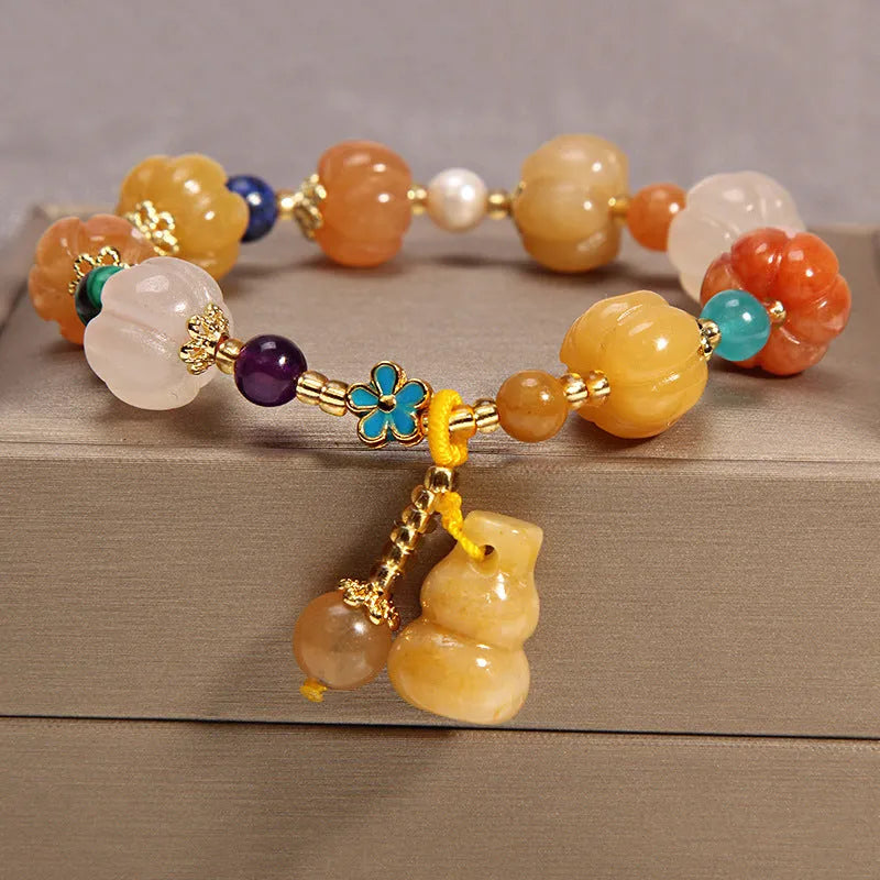 Women's yellow agate crystal bracelet on gold silk cord with adjustable 19-20cm length