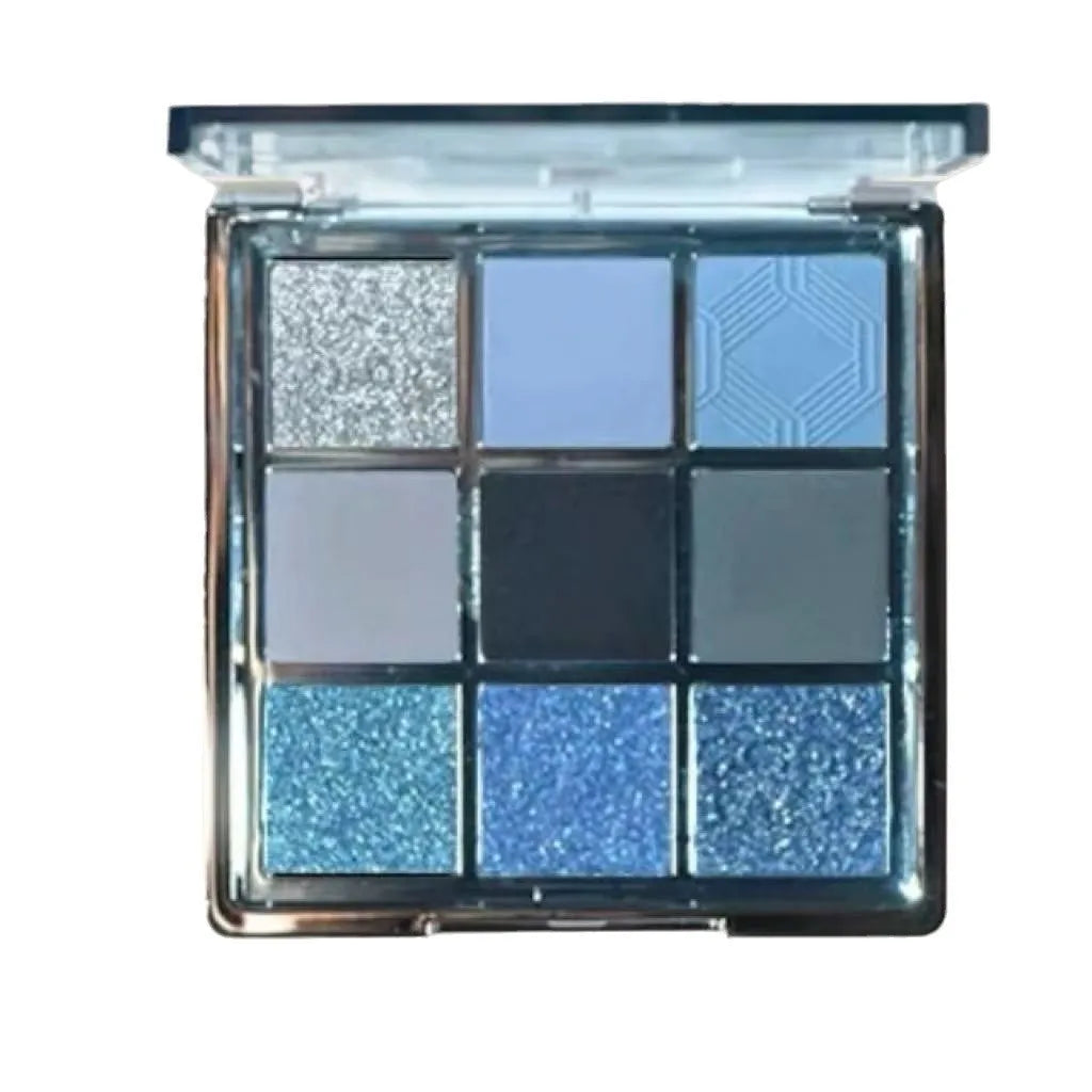 MUGELEEN nine-colour eye shadow palette in blue smoked and earth tones with matte shimmer finishes