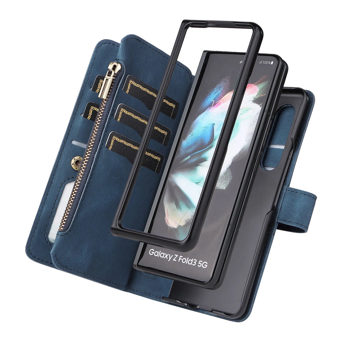 Z Fold 4 wallet case in pink, black, red or blue with zipper, flip bracket and PU TPU cover