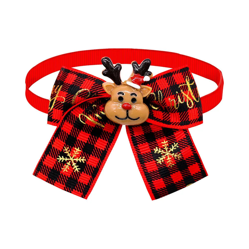 Red and green British style polyester bow tie for pets and Christmas tree decoration