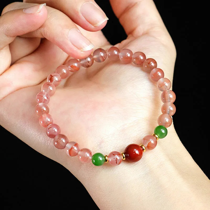 Ice floating south red white agate fishtail bracelet with manual processing and traditional weaving
