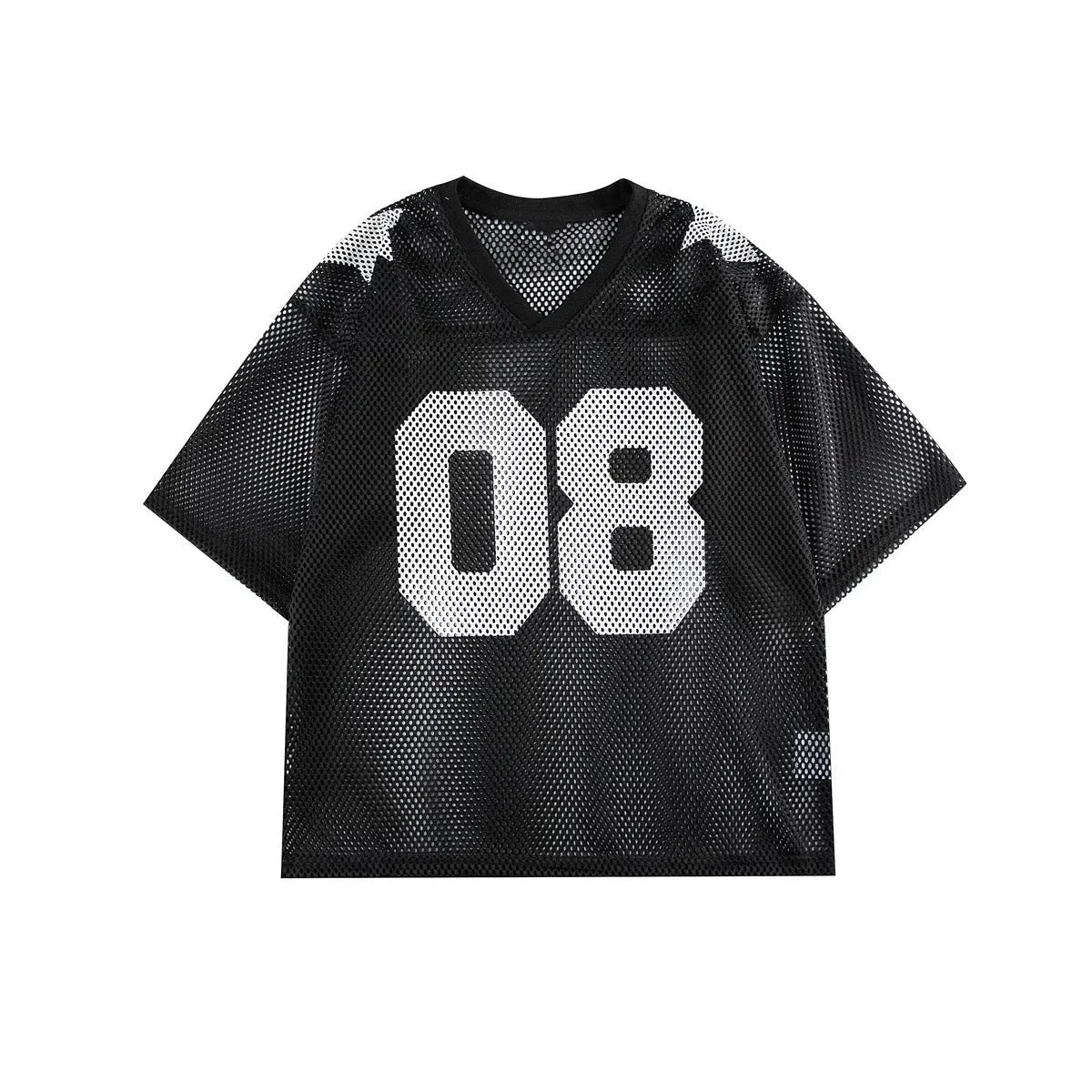 Black loose fit pullover top with white letter pattern and short sleeves