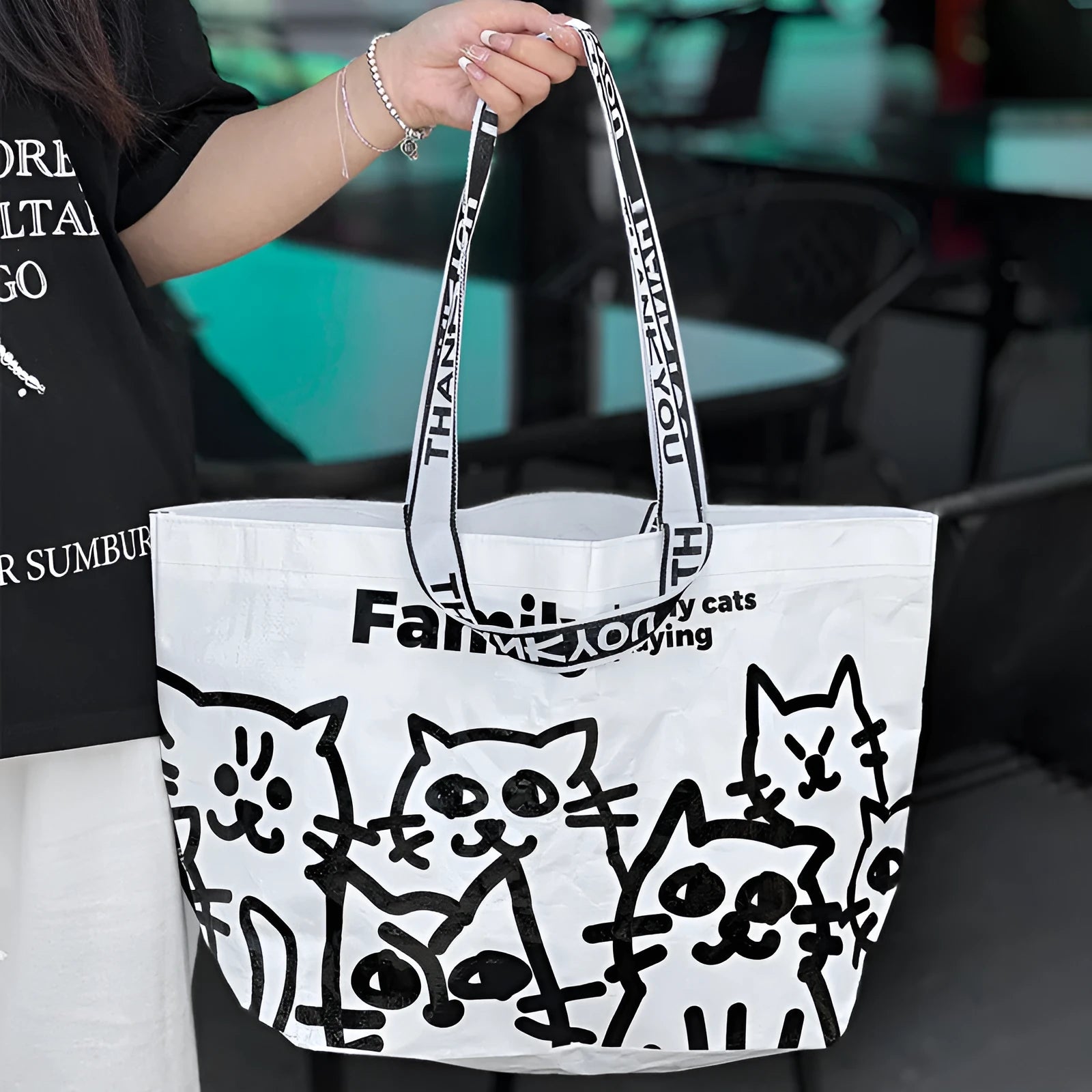 Waterproof woven handbag with colour printing design made from PP woven material