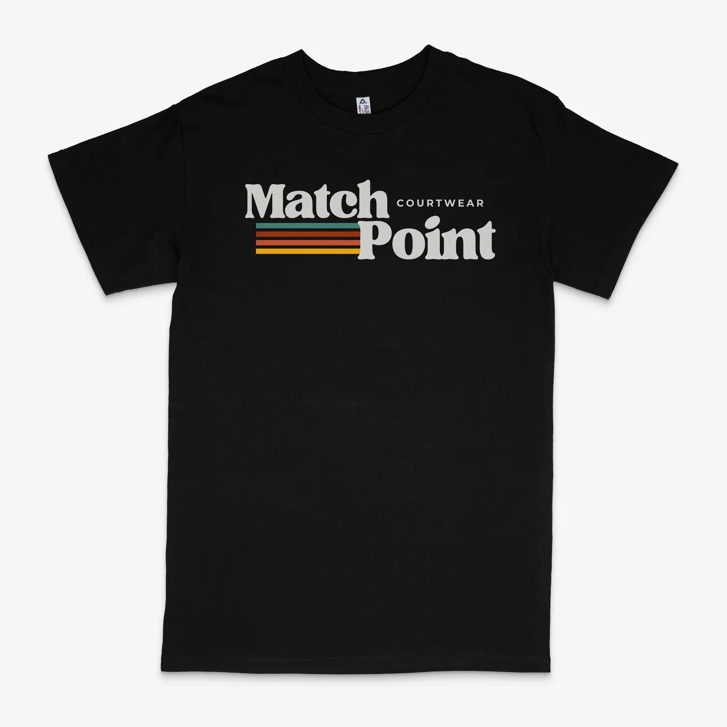 Black men's T-shirt with a 3D digital printed text pattern on the front.