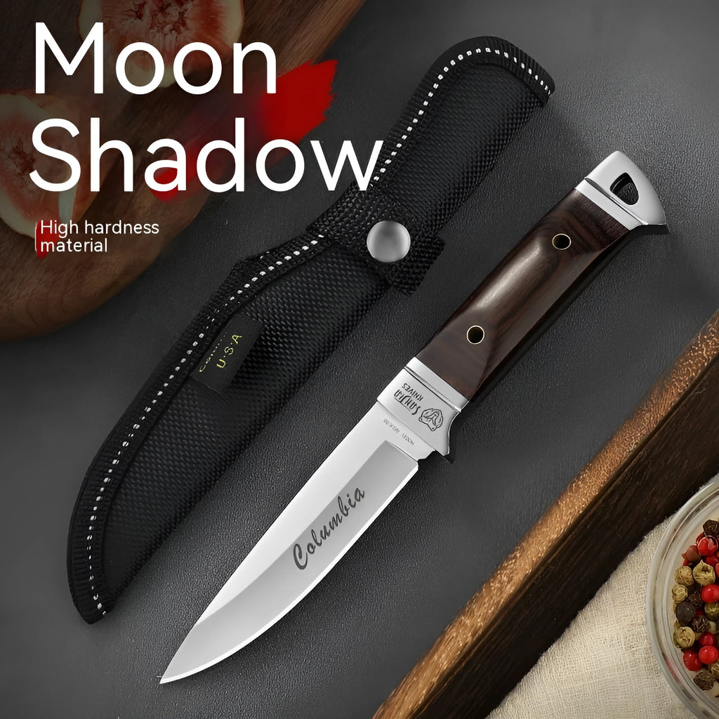 Camping fruit knife with stainless steel blade, national style design, and leather protective case