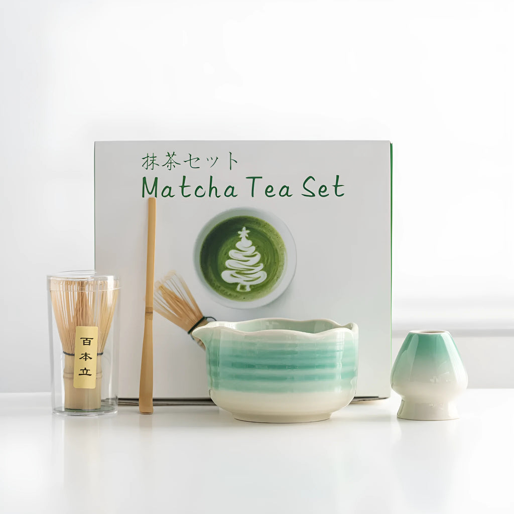 8-piece ceramic matcha bowl tea set with flower mouth bowl, Japanese style, 25 x 22 x 10.3 cm