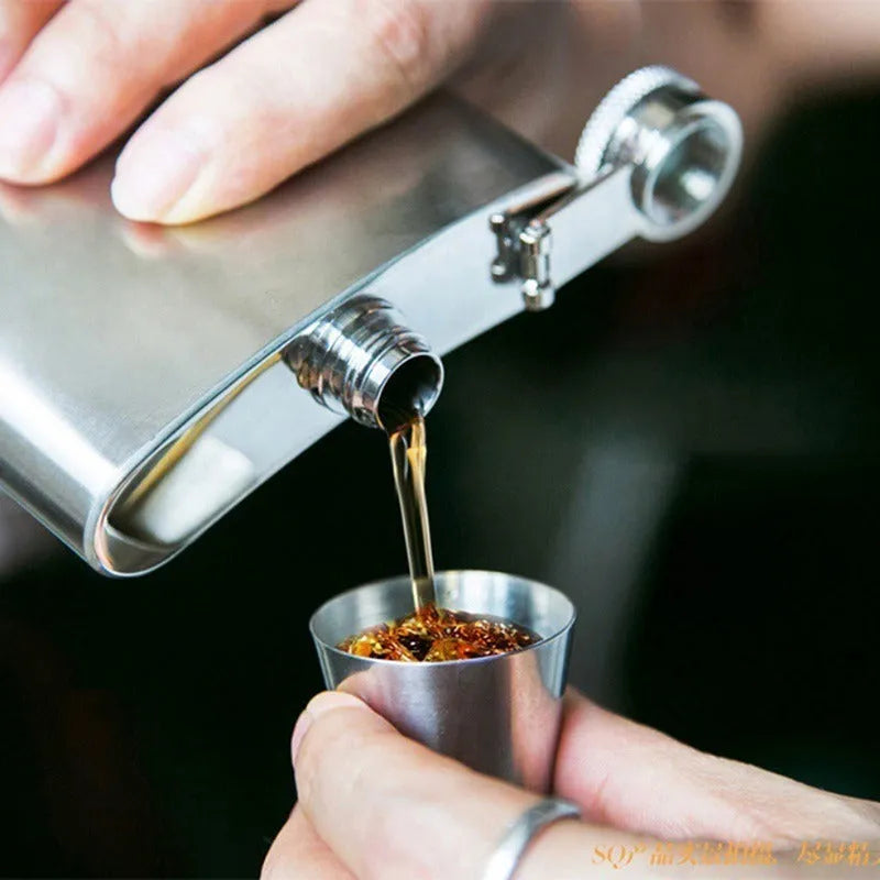 30ml stainless steel shot glass set with six cups in PU leather holder silver finish