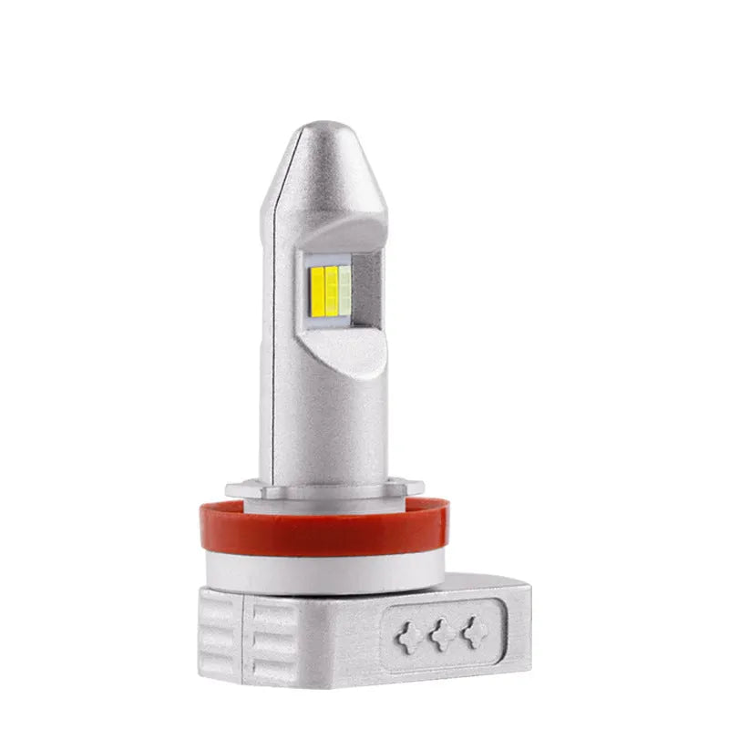 Single LED fog lamp bulb with aluminium housing, showing connector types H8 H9 H11 9005 9006 PSX24 PSX26.