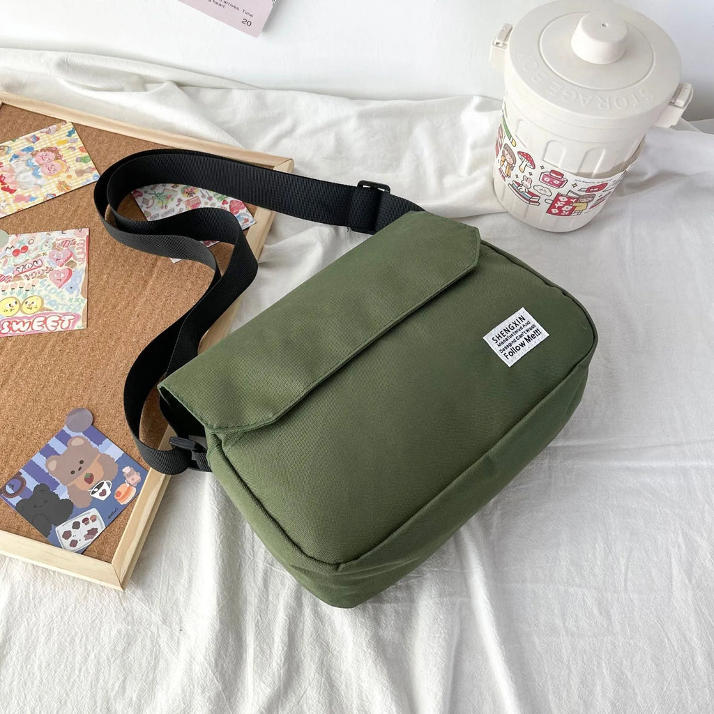 Oxford cloth crossbody messenger bag in solid colour for women and men with flap closure
