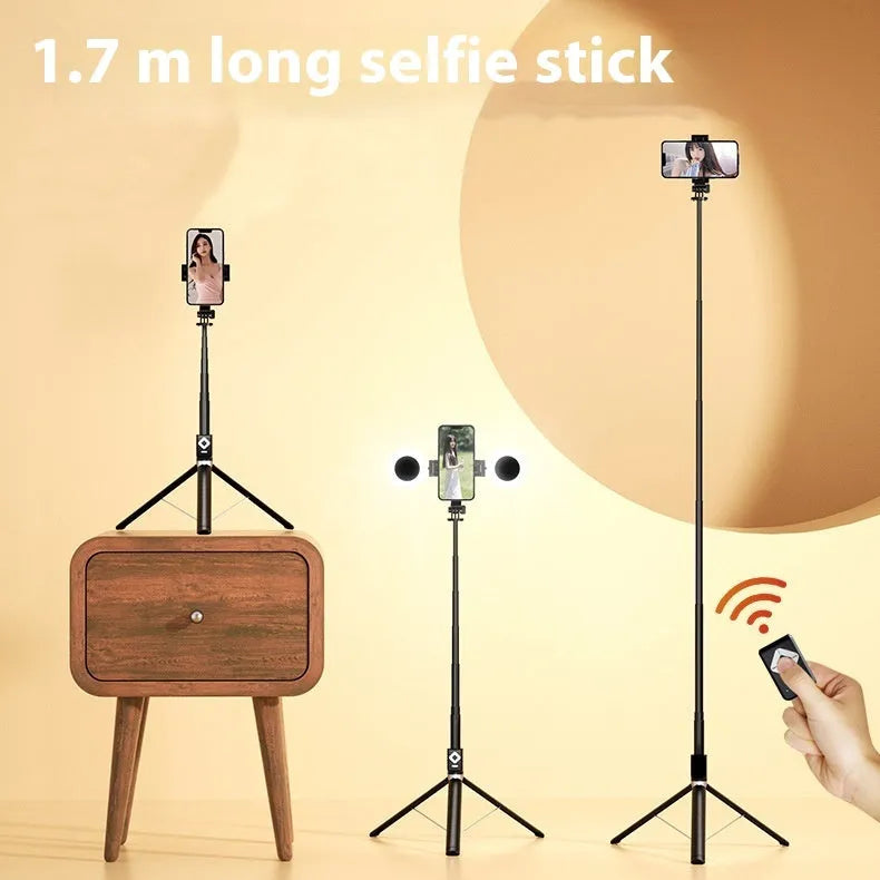 T11 aluminium alloy selfie stick with dual light for mobile phone recording, black colour option