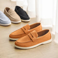 Men's suede casual shoes in beige with a round toe and flat rubber sole.
