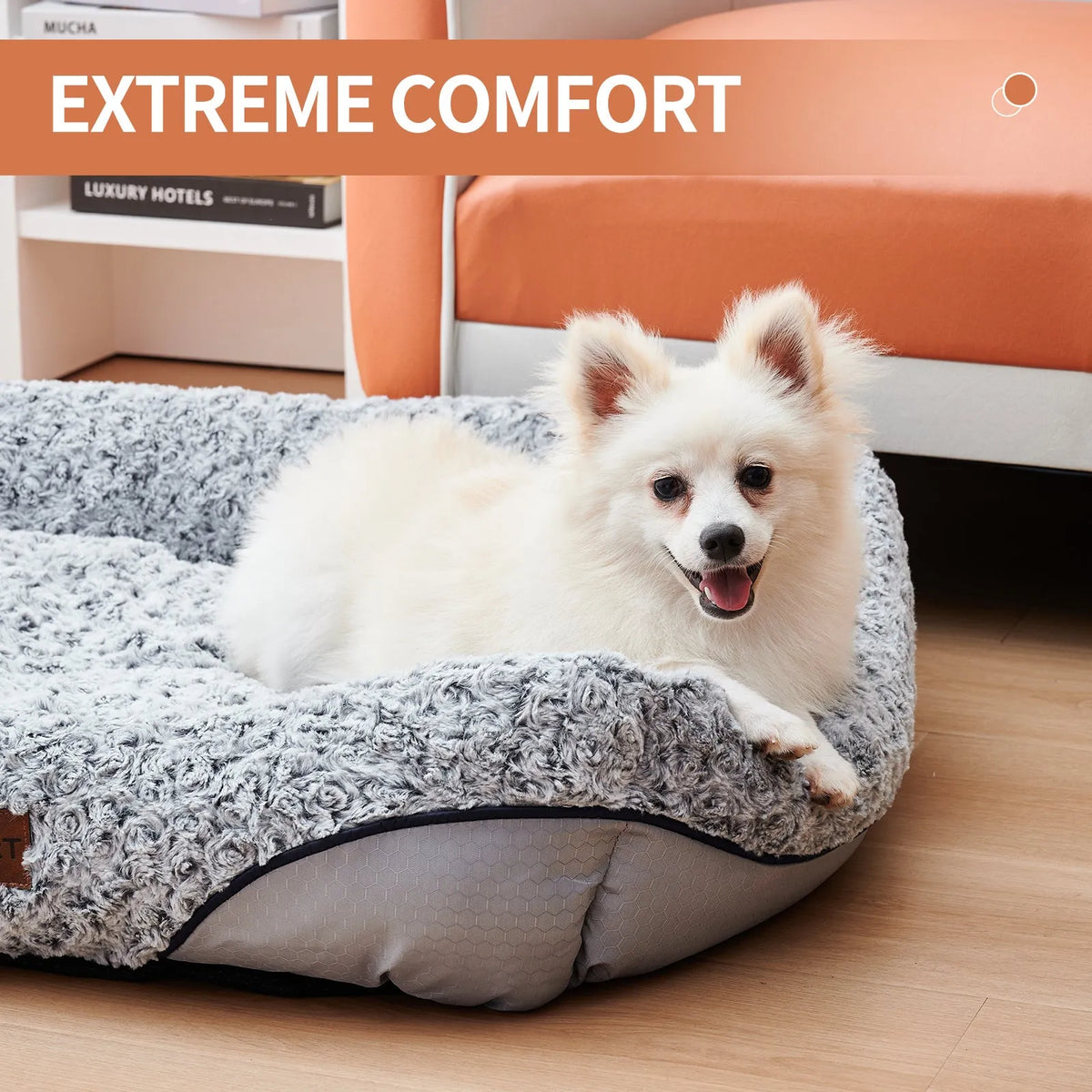 Swirl rose velvet dog bed with removable cushion for small and medium dogs and cats, S M L