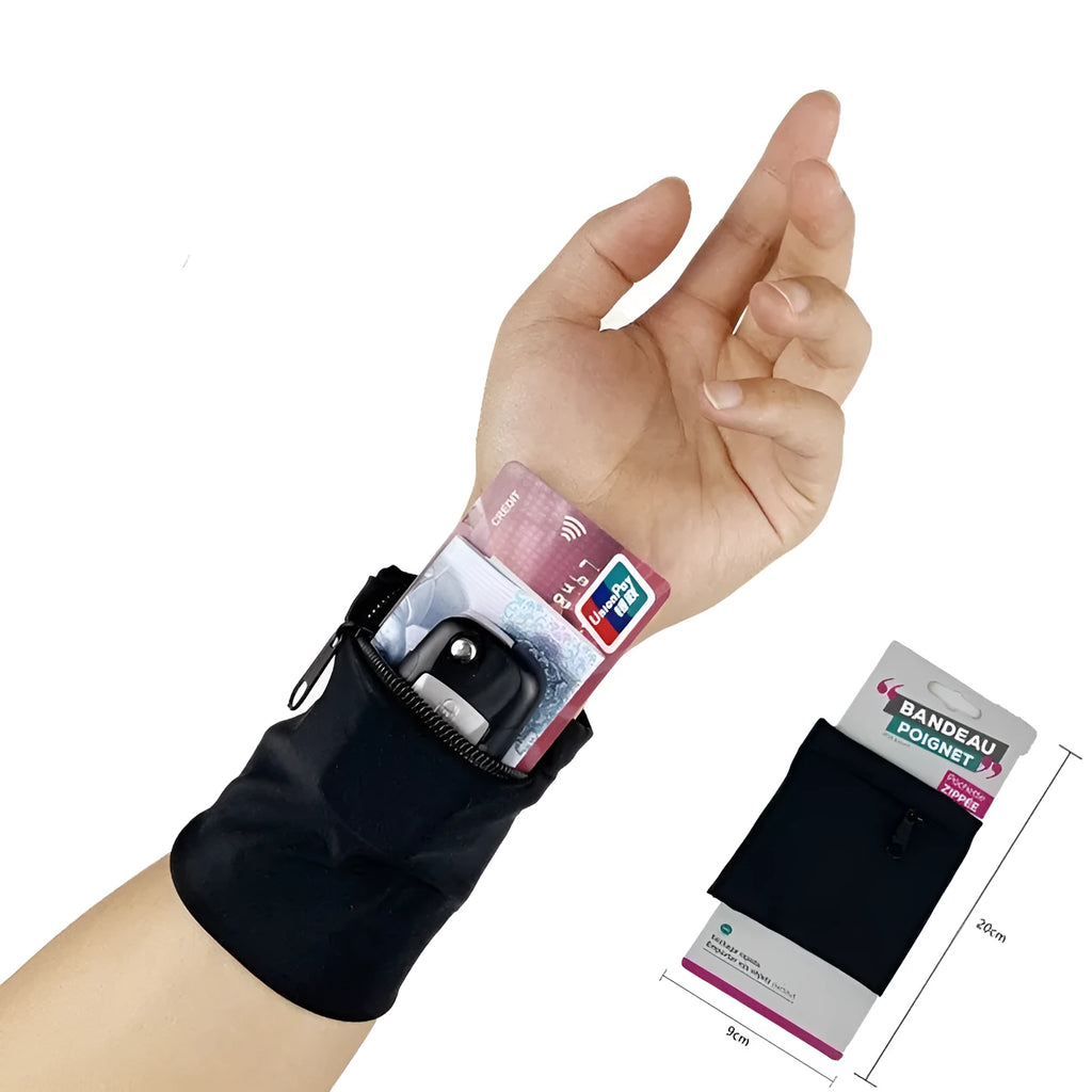 Adjustable waterproof armband wrist bag with zip pocket for mobile phone.