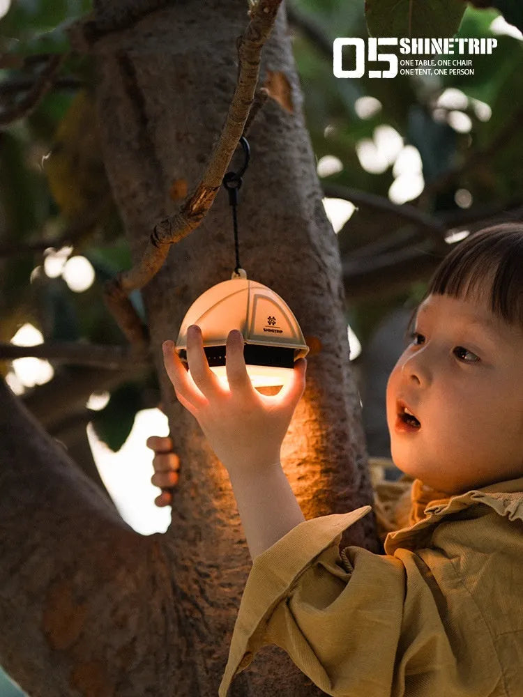 Analog adjustable camping tent light in dark green colour showing brightness control dial