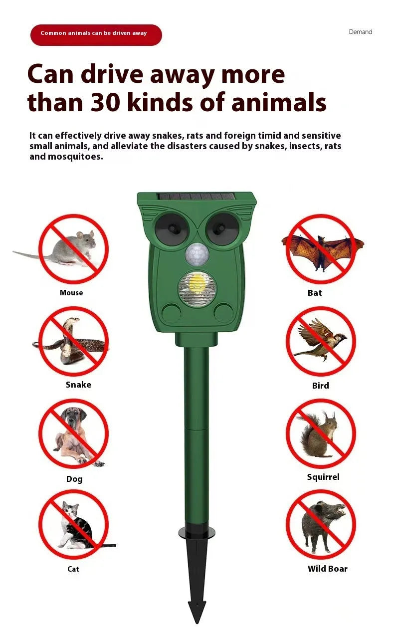 Fashion Outdoor Infrared Solar-powered Animal Repeller dark green plastic with solar panel