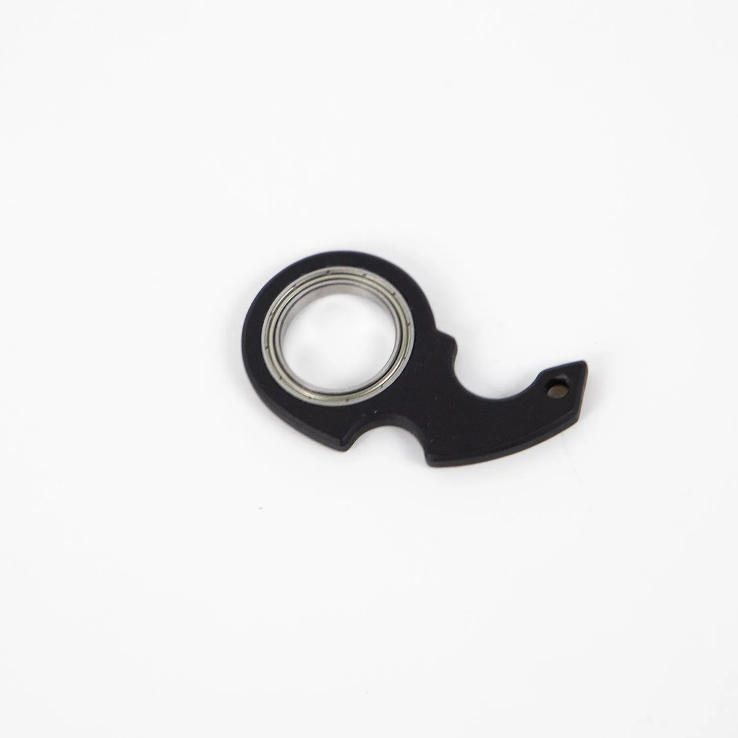 Creative fidget spinner keychain in black with plastic and zinc alloy construction, featuring a bottle opener