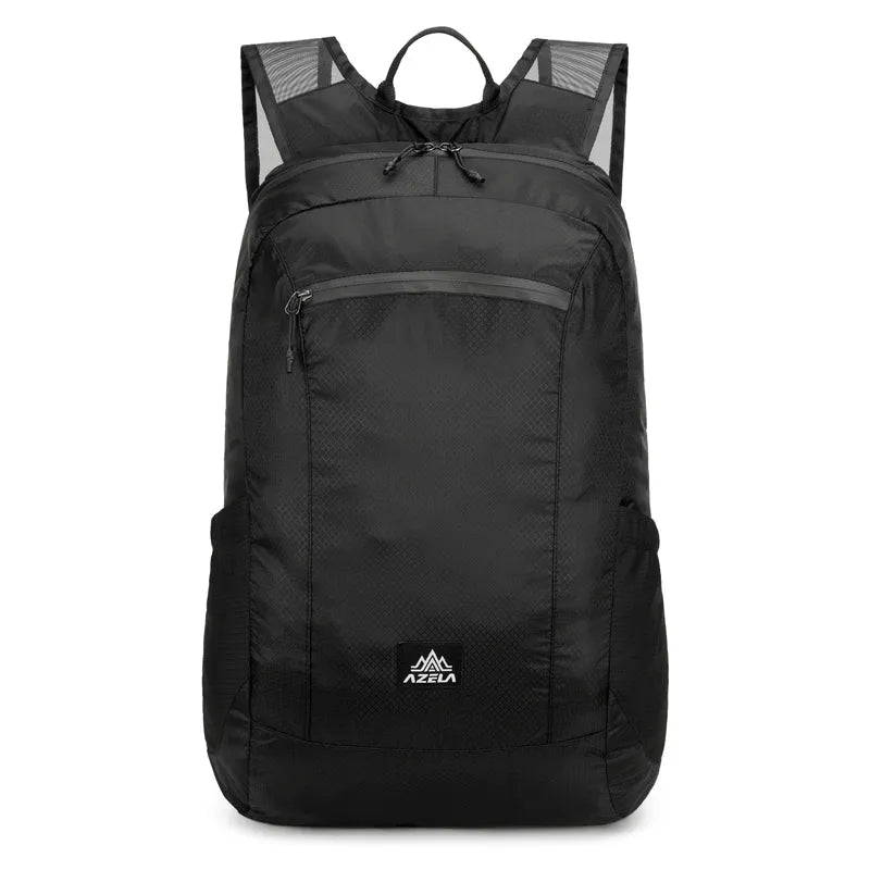 AZELA Lightweight Hiking Backpack in White with multiple pockets and breathable mesh straps for outdoor travel