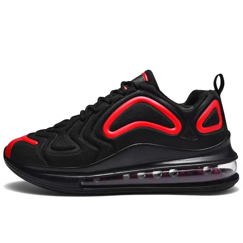 Men's black casual running shoes with a thick sole and lace-up front.