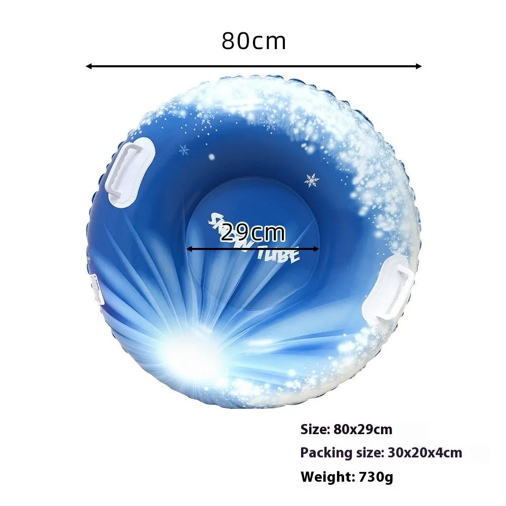 Outdoor PVC skiing ring toy in three colour variations: snow mountain, ice-snow blue, and flame red designs
