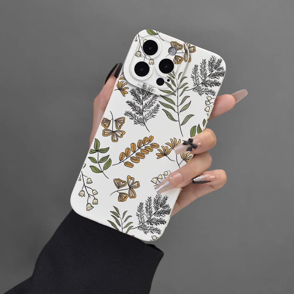 TPU soft shell phone case with leaf pattern in black for iPhone model