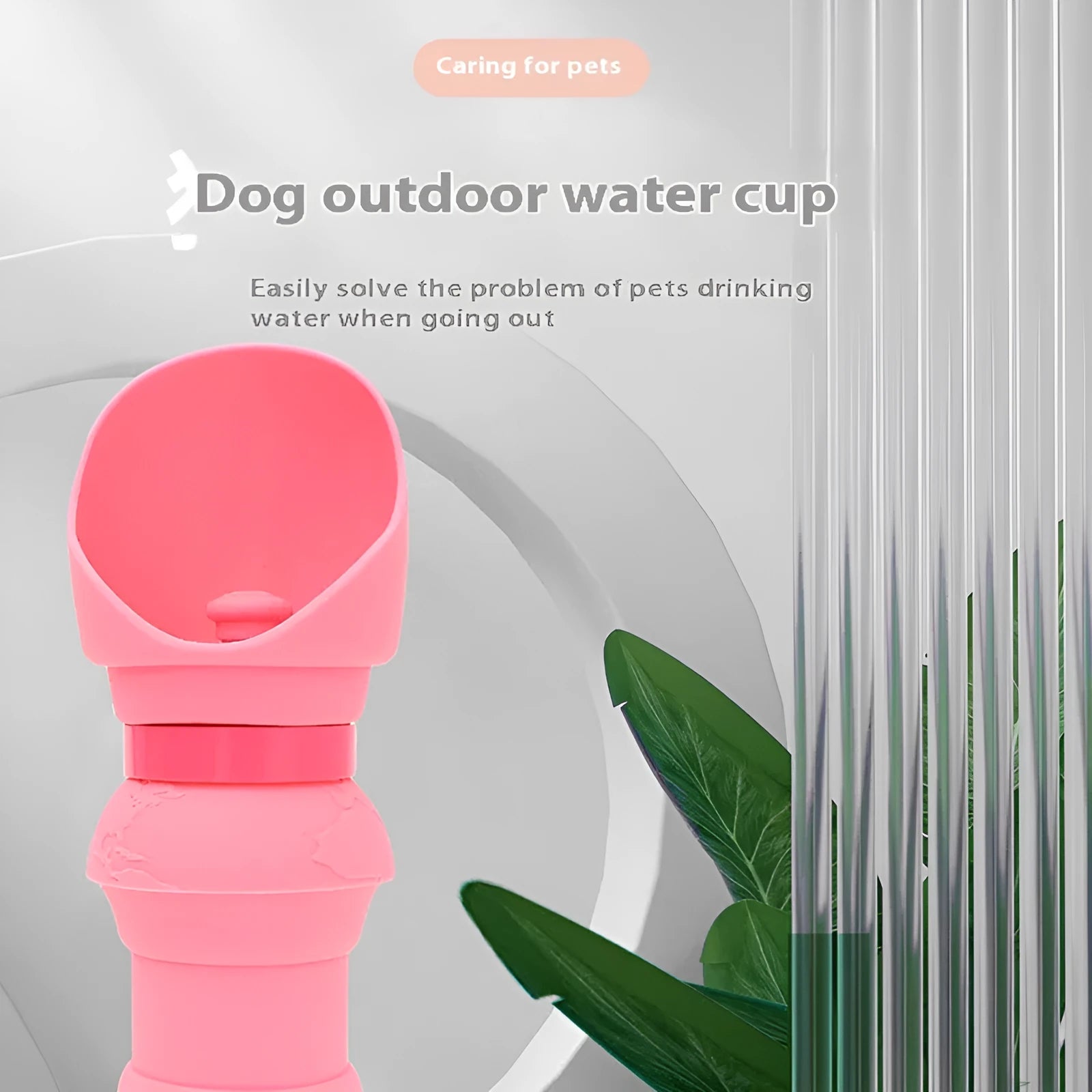Silicone folding pet water cup shown in collapsed and open positions, available in various colours.