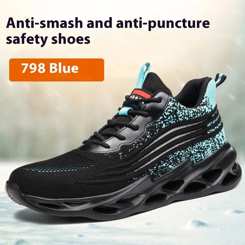 Brown leather safety work shoes with anti-smash toe cap and puncture-resistant rubber sole
