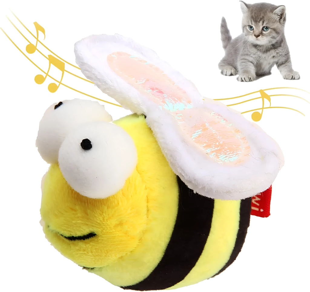 Yellow flannelette bee-shaped electronic cat toy with motion-activated squeaking sound