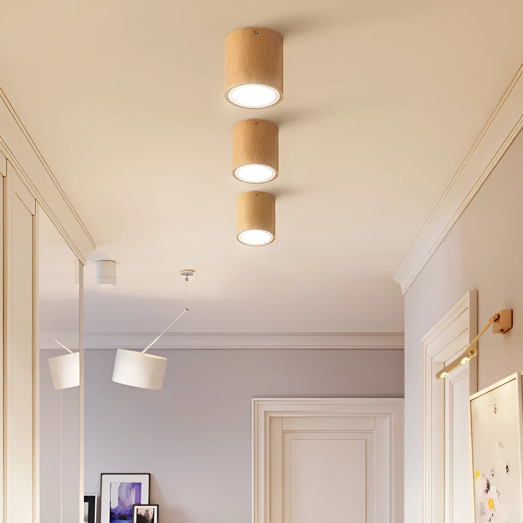 Solid wood surface mounted downlight in round and square shapes for corridor or balcony.