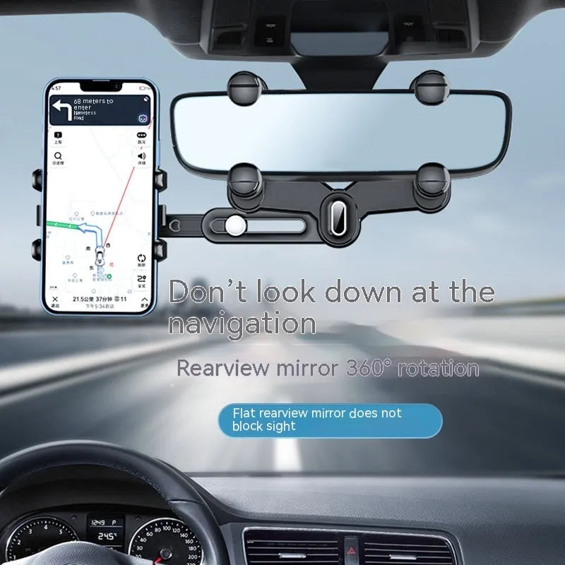 Universal retractable mobile phone holder attached to car rear view mirror bracket