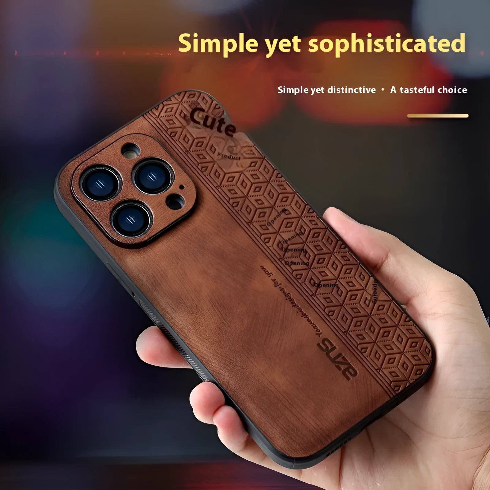 Imitation leather phone case with embossed pattern for Apple iPhone 14 to 17 series in blue