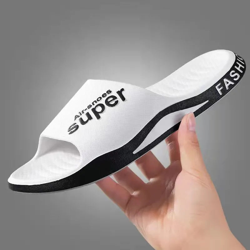 Unisex non-slip PVC beach bathroom slippers in black, open toe, youth trend style