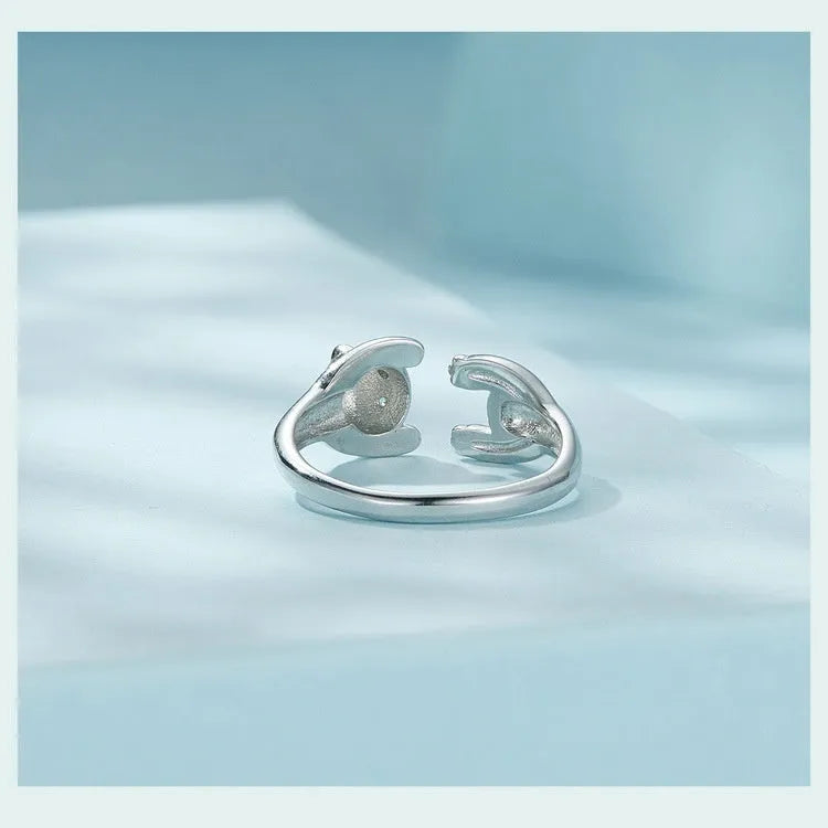 Sterling silver adjustable panda ring bracelet with white gold plating