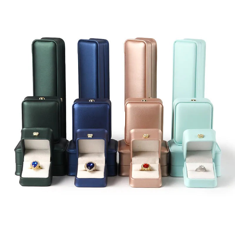 PU leather jewellery storage box in seven colours with ring, pendant, bracelet and necklace compartments