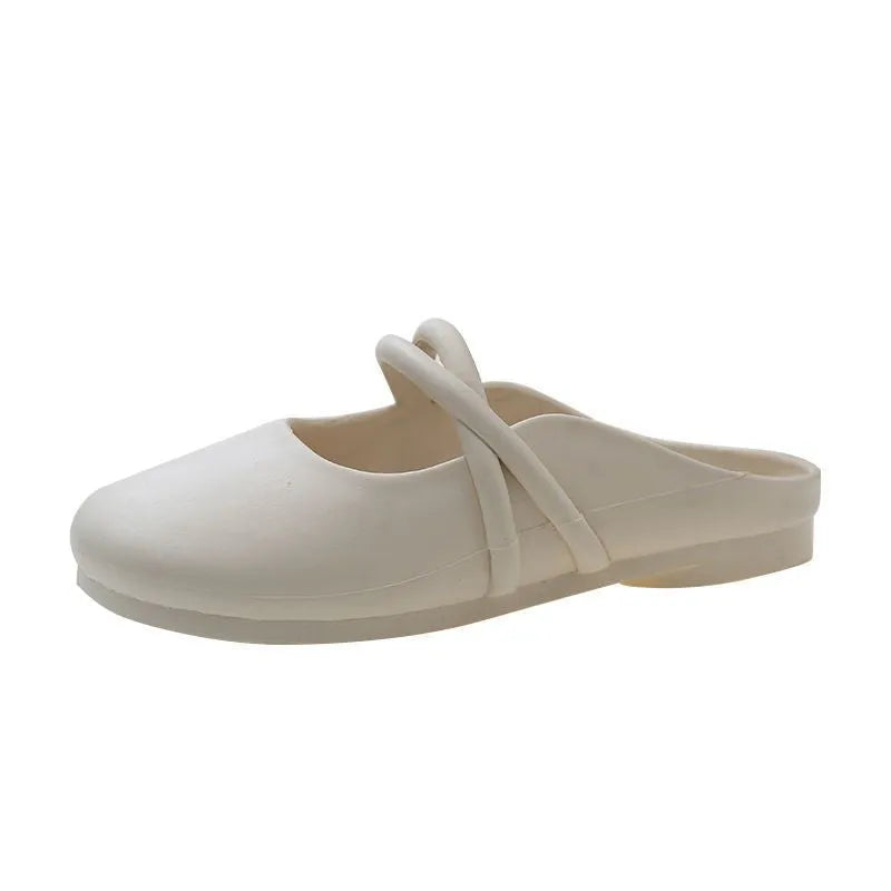 Women's black flip flop sandals with a toe cap design on a white background.