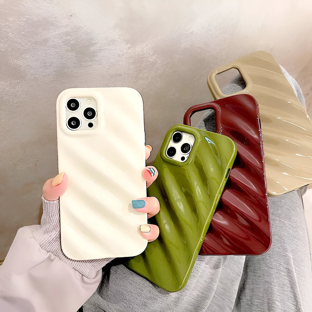 Silicone iPhone case with laser-etched pleated Nordic design in silver colour