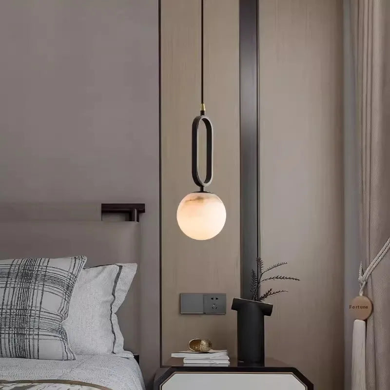 Nordic creative living room wall light with marble shade and copper fixture in black 12cm size