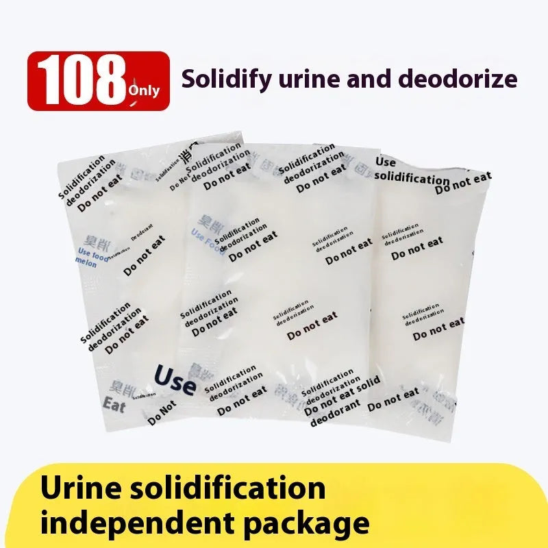 Disposable emergency urine bag kit with curing agent packs and garbage bags for portable toilet use