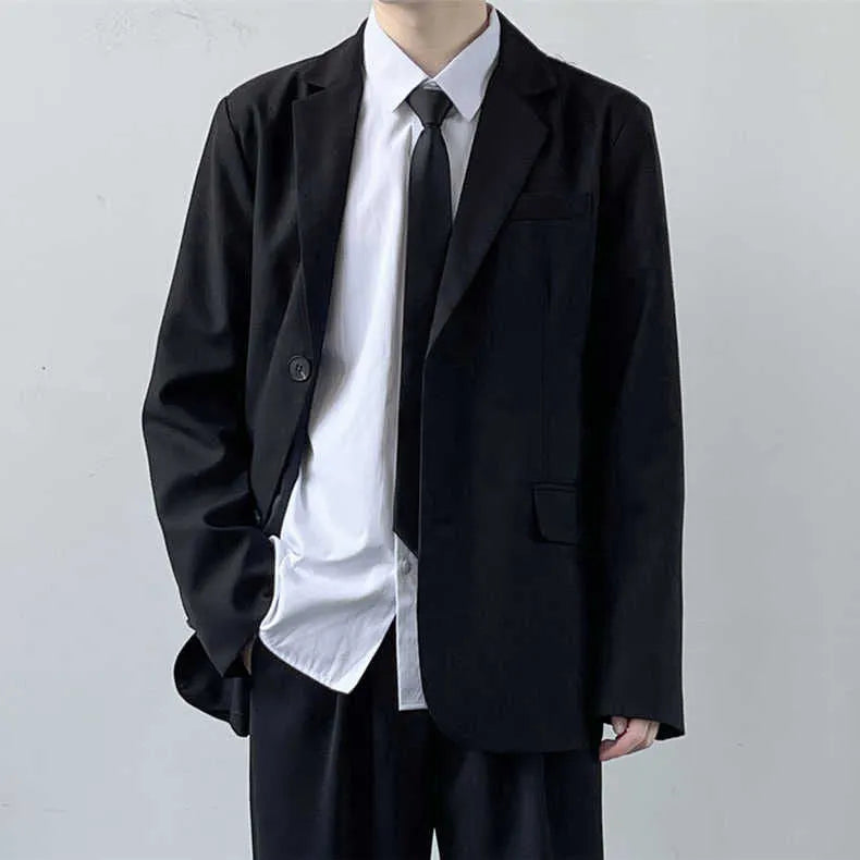 Plus size men's college style suit set with jacket, trousers, white shirt and tie