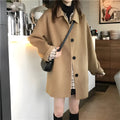 Women's mid-length overcoat, loose straight fit, long sleeves, solid colour, khaki or black, sizes M to 2XL