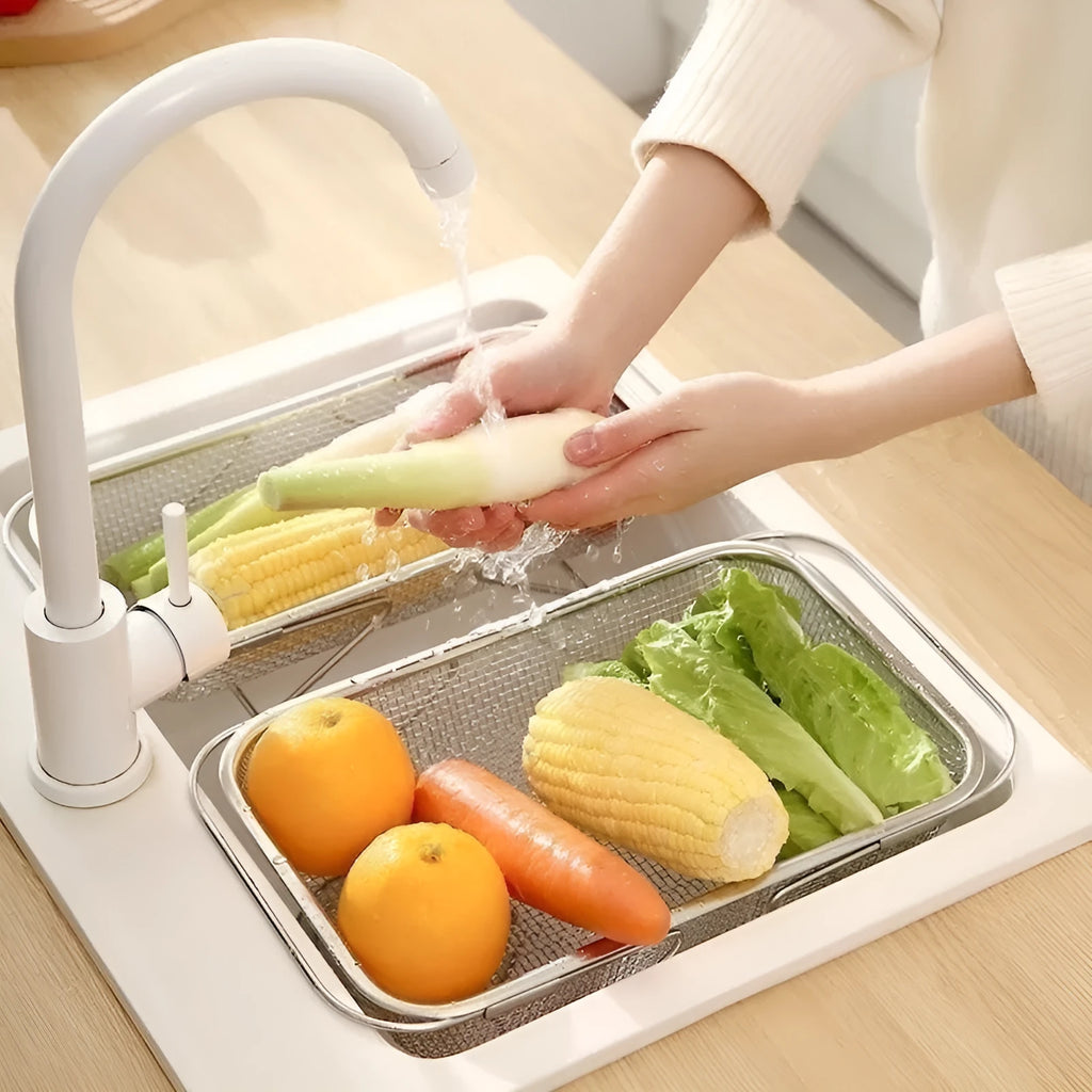 Thickened retractable stainless steel sink rack for kitchen draining, detachable, Extra Large or Large Size