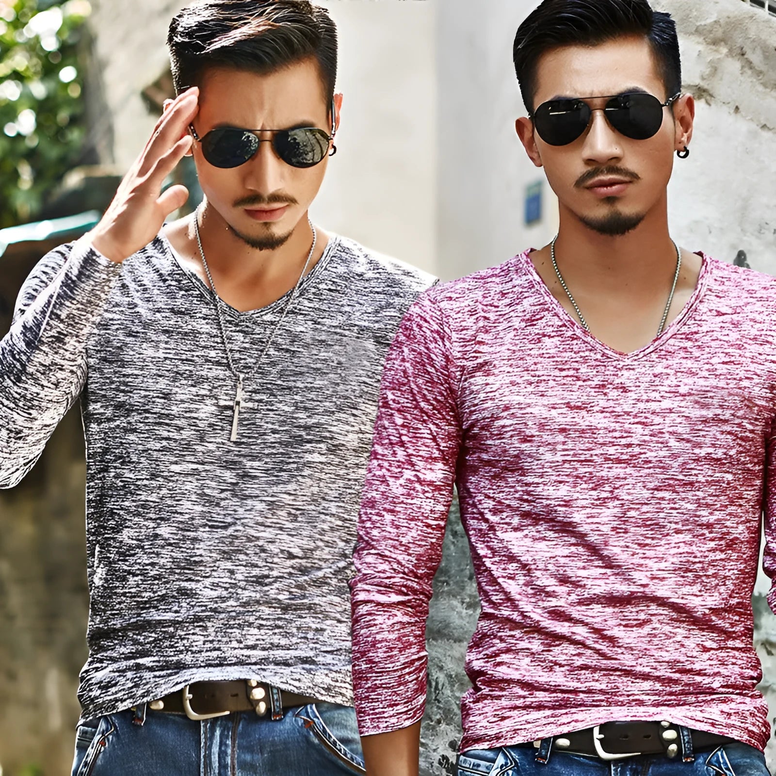 Men's long sleeve slim fit round-neck T-shirt in beige, black, blue, green, red options sizes M to 3XL for spring autumn