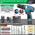 12V black and grey impact pistol drill electric screwdriver with plastic storage box in luxury packaging