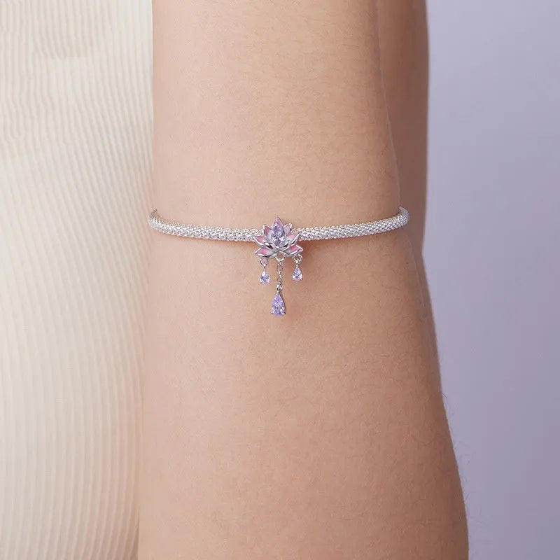 925 silver lotus gradient pendant bead 2.2cm by 1.1cm with 0.45cm aperture for DIY jewellery making