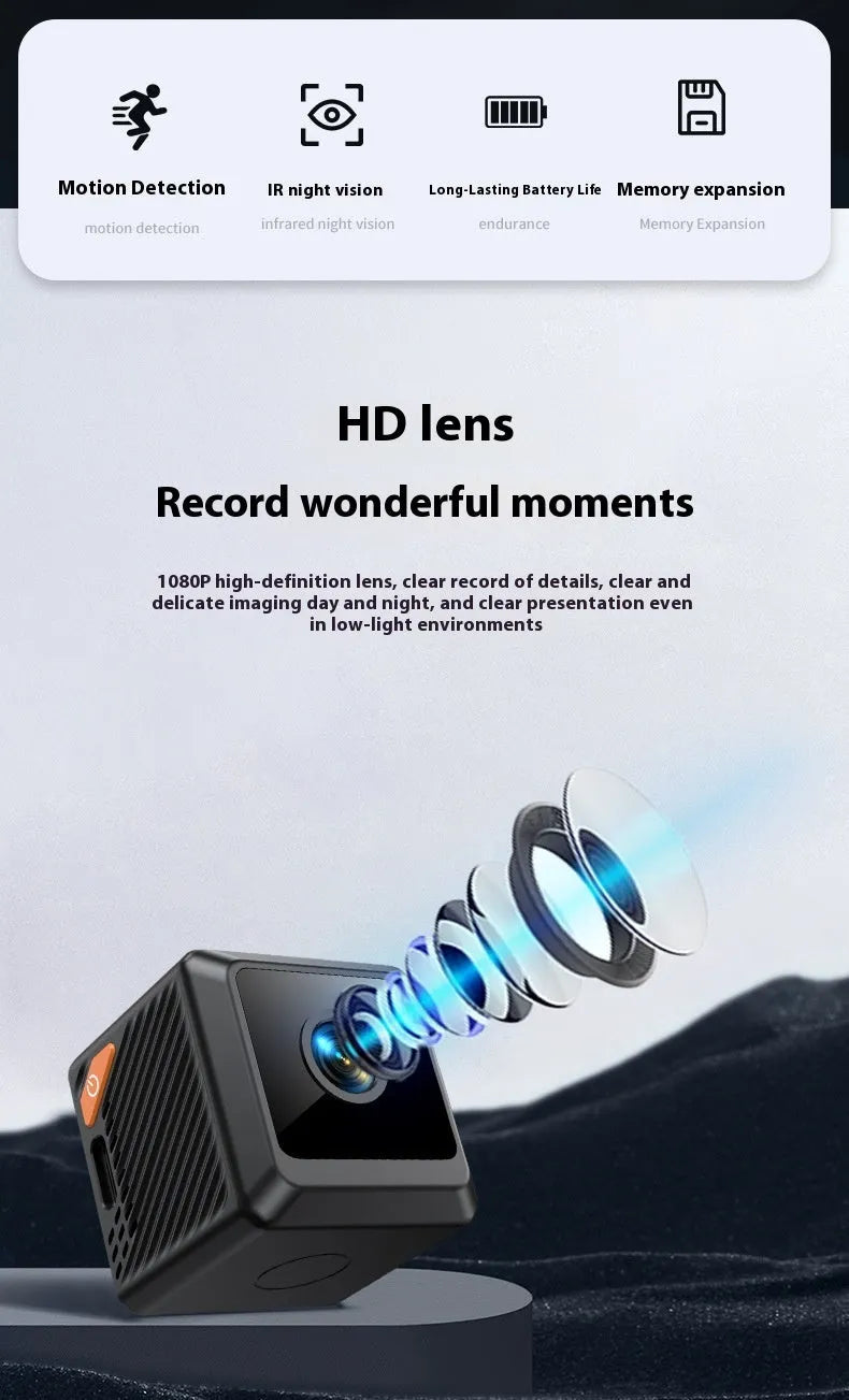 W02 camera black 1080p outdoor sports small camera 3.2cm plastic body with bracket
