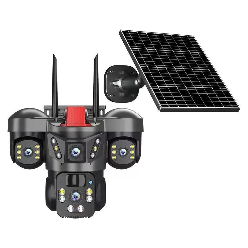 Solar Powered Security Camera No Plug In Required 4MP 1080P Full Colour Night Vision IP66 Waterproof ABS Material 355 Degree Rotation 90 Degree Tilt TF Card Cloud Storage Light Load Gimbal Outdoor Surveillance
