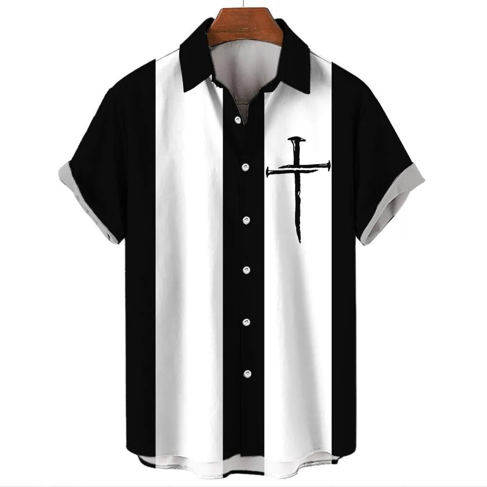 Men's stripe pattern Hawaiian short sleeve shirt with button front in multiple colour options