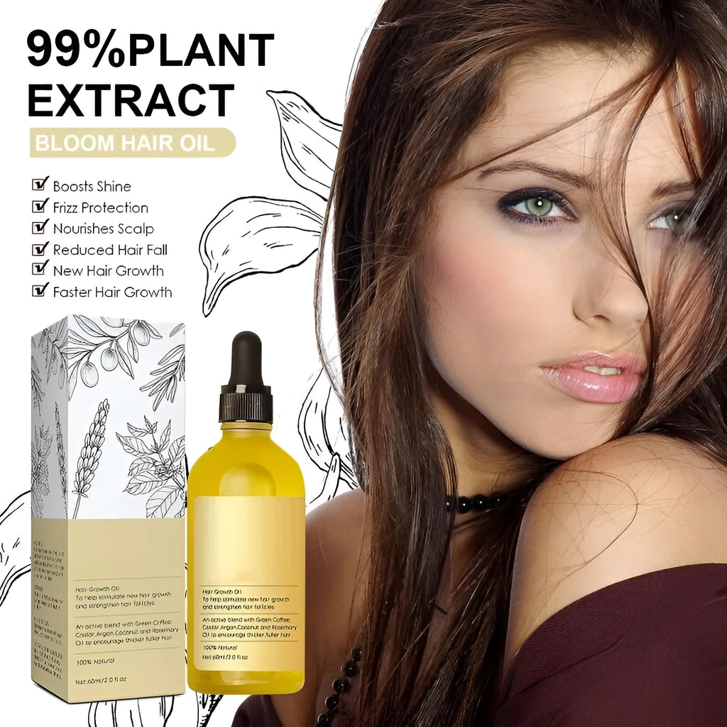 Yellow rosemary hair care essential oil bottle with 60ml net content for tough hair and split end treatment